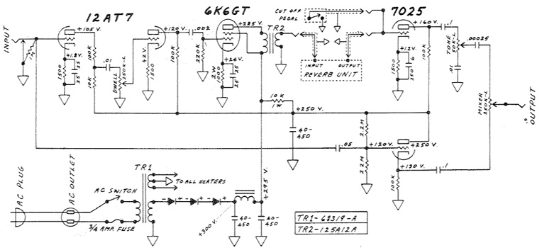 フェンダーのスタンドアロンチューブリバーブユニット回路図